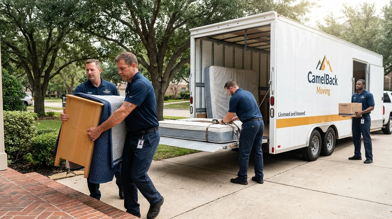 Crew loading residential truck for cross-state move from Eagle Lake, FL